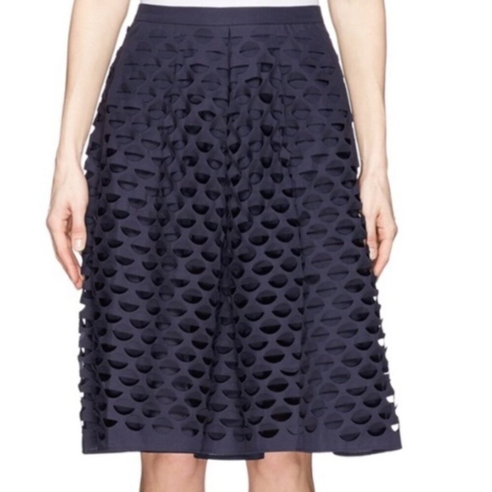 J.Crew | Navy Laser Cut Circle Midi Skirt 4P